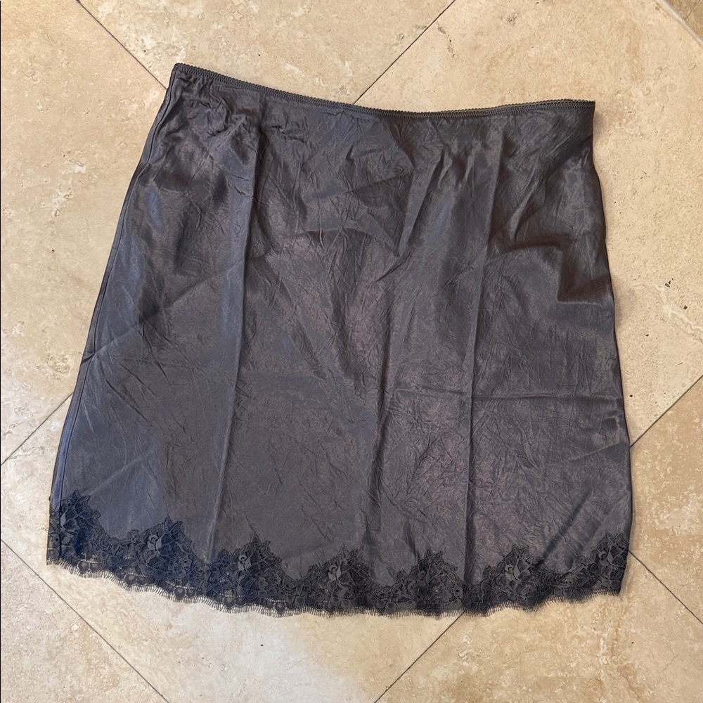 J. Crew Gwen lace-trim slip skirt in Pewter textured satin